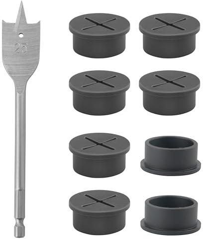 8 Stück 25mm Flexible Silikon-KabeldurchfüHrung Schreibtisch Kabeldurchführung Schwarz Kabeldurchführung mit 1 Bohrer für Büroschreibtische und Andere Möbelabdeckungen