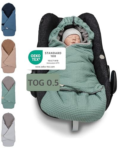 ULLENBOOM Einschlagdecke für die Babyschale Sommer - Atmungsaktiv | TOG 0.5, Oberstoff: 100% Baumwolle, OEKO-TEX zertifiziert, Einfaches öffnen und schließen, Made in EU, Waschbar