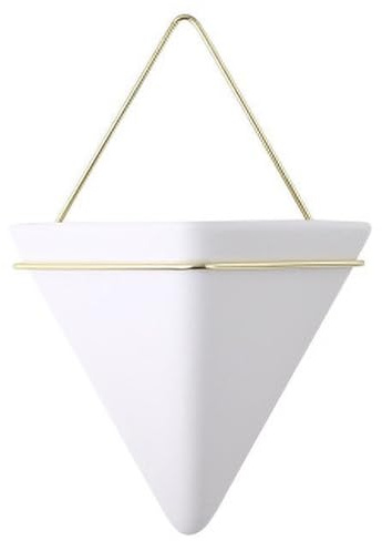 BURLOE Wand Pflanztopf Dreieckiger, Geometrischer Blumentopf Für Den Innenbereich Wandbehang Keramikvase Gartenbüro Moderne Innendekoration Wandvase,Weiß,15cm