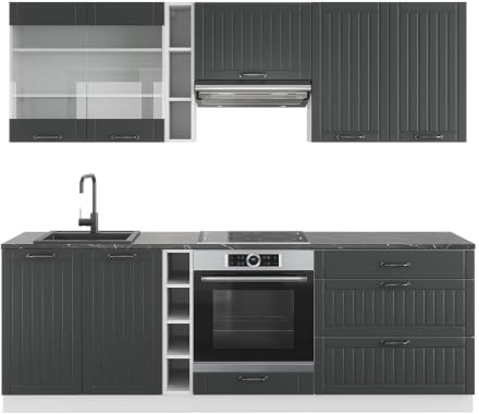 Vicco Küchenzeile Fame-Line, Anthrazit Landhaus/Weiß, 235 cm
