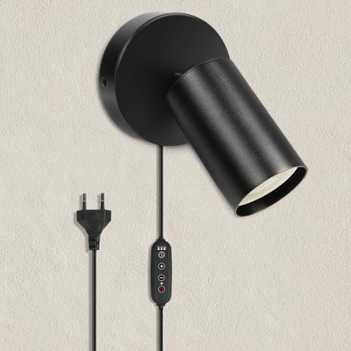 HOTUT Applique da Parete GU10 con Spina e Cavo Bianco, Lampada da Muro Interno Moderna Ruotabile 350° Orientabile per Camera da Letto Soggiorno, Senza Lampadina