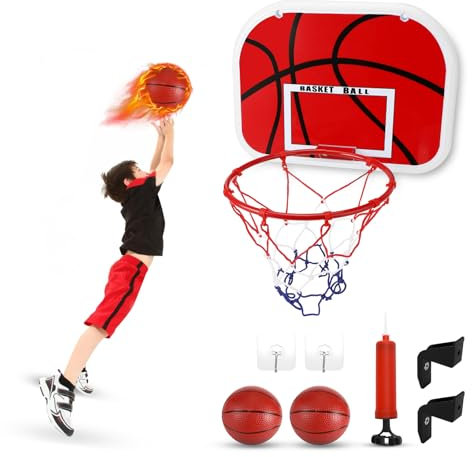 Gowkeey Mini Basketballkorb Indoor füRs Zimmer, Basketballkorb Outdoor Kinder Set mit Ballpumpe und 2 Mini Basketball, Einfache Montage und Demontage füR BüRo, Kindergeschenke, Sportspielzeug