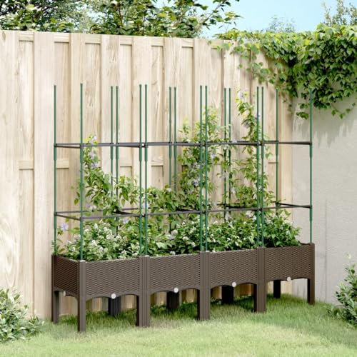 ZEYUAN Pflanzkübel mit Rankgitter Braun 160x40x142,5 cm PP, Blumentopf Gross, Blumenkasten Balkon, übertopf, Pflanzkasten, Flowerpot, Kräuterbeet Für Die Küche, Vertikalbeet - 367965