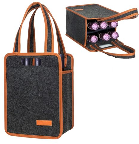 Duscdesp Portabotellas con 6 compartimentos, bolsa de fieltro para botellas, bolsa de fieltro, bolsa de vino, bolsa de cerveza, cesta para botellas, cesta para camping, picnic y amantes del vino,