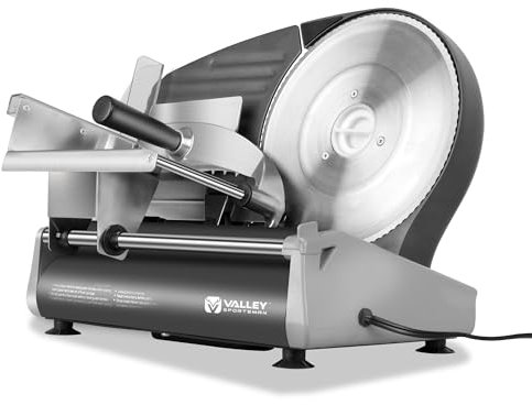 Valley Sportsman Meat Slicer, Electric Deli Meat Slicer with 8.7 Stainless Steel Blade, Adjustable Thickness Food Slicer for Home Use, Easy to Clean, Cuts Meat, Bread, Cheese, Black