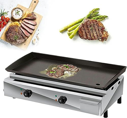SmPinnaA Plancha Eléctrica Grande para Cocinar En Caliente, Parrilla De Barbacoa con Encimera Ajustable De Acero Inoxidable Comercial, Plancha Eléctrica Antiadherente Eficiente De 4 Kw para