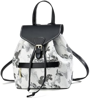 NICOLE & DORIS Sac à Dos Femme Petit Sac a Dos Fleur Sacs à Main Portés Dos Mini Sac à Dos Antivol PU Cuir Sac à Dos Mignon Fille Daypacks avec Rabat Noir