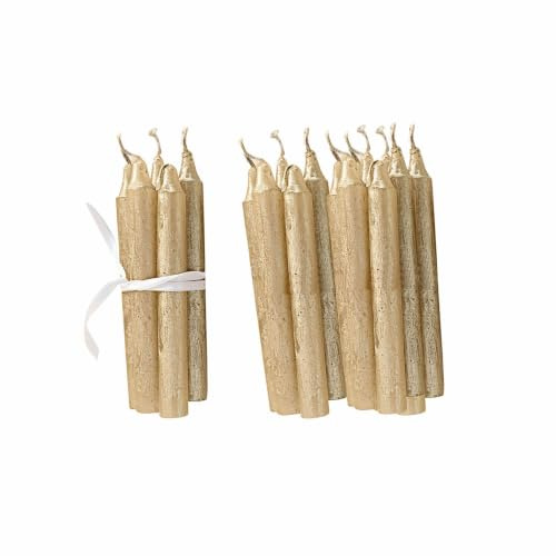 Loberon Kerze 20er Set Noufa, Gold | Handgegossen, Geruchsneutral, schlankes Design, Stabkerzen, Dekoration, Adventskranzkerzen, Paraffinwachs