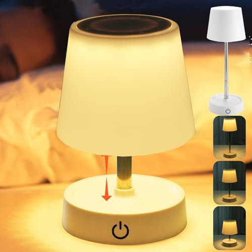 YOUYIKE 2 lampade da tavolo a LED con batteria USB, ricaricabili, telescopiche, da tavolo, da comodino, dimmerabili, per comodino, camera da letto, soggiorno(A)