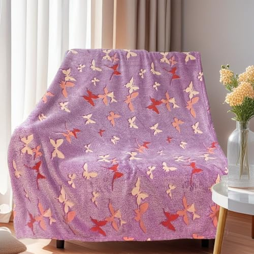 HSGLGNA Glow in The Dark Blanket Unicorns Gifts for Girls,Luminous Blanket for Kids and Adults,Soft Cozy Flannel Kids Throw Blanket - Birthday Bedroom Decor (Butterfly, 150 x 200 cm)