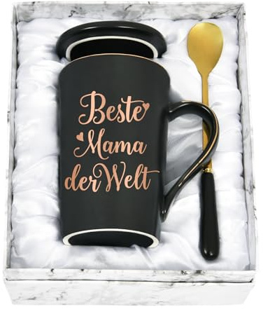Diztoud Muttertagsgeschenke für Mama, Mutter Geschenk Muttertag, Beste Mama der Welt Tasse, Geschenk für Mutter, Geburtstagsgeschenk, 400ML Keramik Marmorbecher mit Deckel Löffel und Geschenkbox