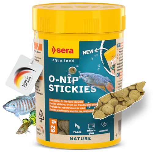 sera O-Nip Stickies 100 ml (62 g) | haftende Leckerbissen-Tabs für Zierfische | mit Mückenlarven | Tubifex & 7% Krill | reichhaltig & ideal zur Fütterungsbeobachtung am Aquarium