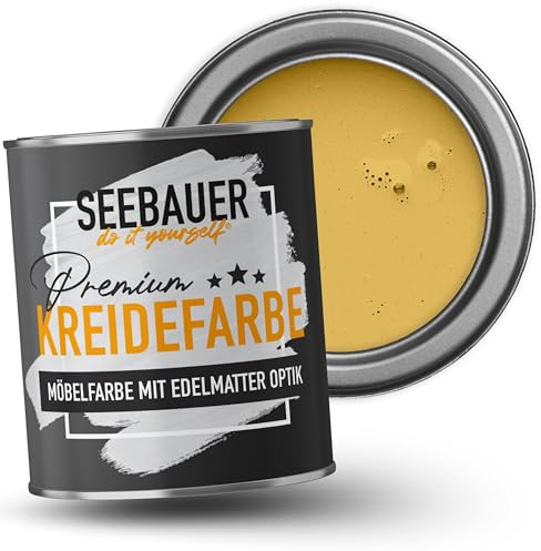 SEEBAUER diy Kreidefarbe für Möbel Gelb 375ml für Innen (No. 445 Maple Leaf) Möbelfarbe ohne Schleifen - Holzfarbe extra matt - Holzlack, Möbellack hohe Deckkraft