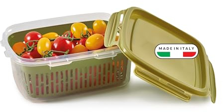 Snips Veggie SnipsLock - Contenitori per Alimenti Rettangolare, Contenitore per Cibi 1,8L, Cestello Rimovibile, 4 Chiusure di Sicurezza e Guarnizione Salva Freschezza 22.5x17.7x9, Verde, Made in Italy