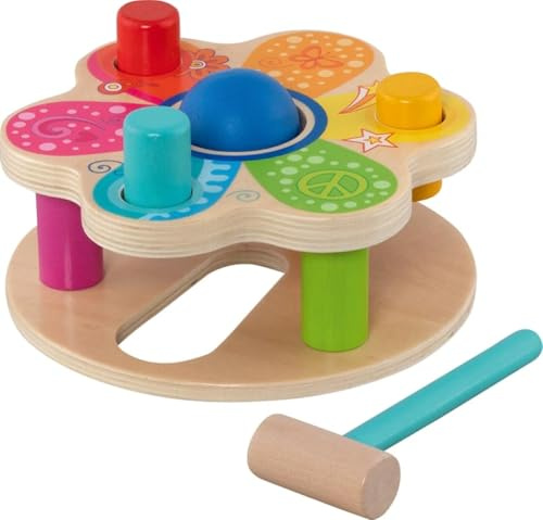 goki 58310 – Hammerbank Flower Power aus Holz – Designspielzeug aus der goki66-Serie, Ø 18 cm, ab 1 Jahr