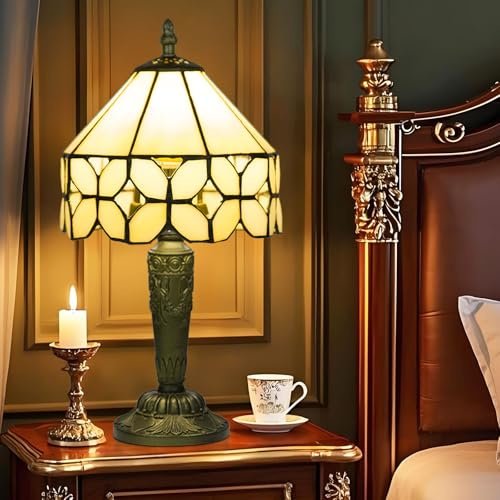 Ppbmocw Small Tiffany Style Lamp,Stained Glass Table Lamp for Living Room,Bedside,Reading,8 inch Vintage Mini Desk Light Included 3 Color Temperatures E27 Bulb (Copper Coins)