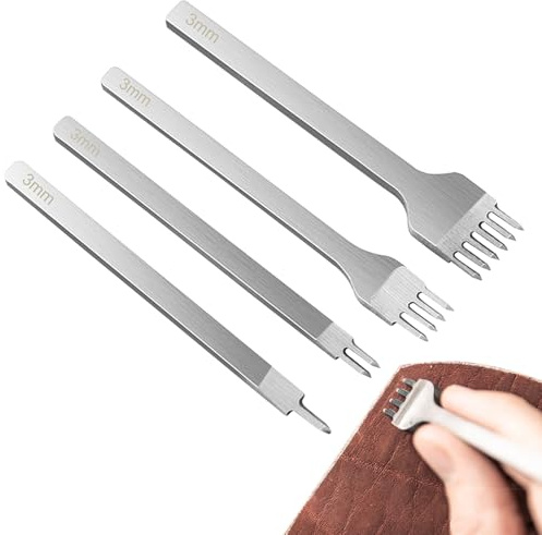Acunny Juego De Punzones De Coser De Cuero - Kit De 4 Cortadores De Dientes Para Trabajo De Cuero | Herramientas De Cuero De Acero Para Artesanos Principiantes Hombres Mujeres