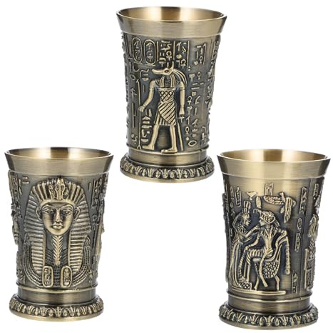 KOCKSHION 3pièces Lot De Verres à Cocktail Égyptiens Vintage Verre Métal Pour Whisky Et Vin Rétro