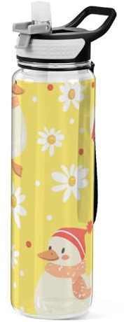 voucong 32oz Carino Anatra Cartone Animato Illustrazione Moderna Bottiglia di Acqua Tritan Trasparente BPA Free non tossico Brocca di Acqua con Beccuccio per Auto Cup