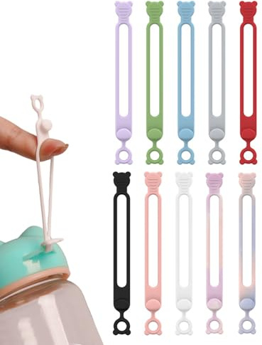 Bridas de Silicona - 10 Piezas Organizador de Cables | Correas Elásticas Cabeza de Oso Reutilizables Organización Cordones Multiusos Sujeción para Viaje Coche Computadora Trabajo En