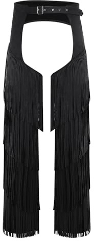Xroufi Mens Hollow Out Motorcycle Pants Faux Suede Tassel Fringe Chaps Riders Biker Pants Cowboy Costume Black Large