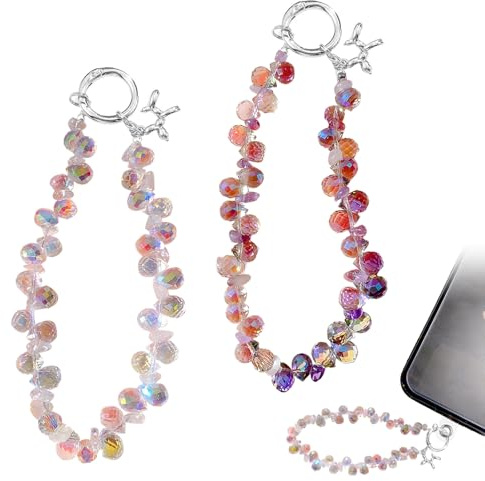 virkwuy 2 Pièces Bijoux de Telephone, Bracelet Telephone, Bijoux pour Femmes Portables, Pendentif en Perles, Adapté aux Téléphones Portables, Sacs à Main, Porte-Clés et Autres Petits Objets