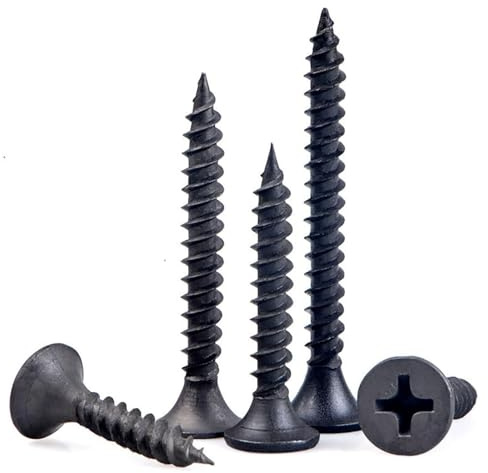 EBAIJQUO M3.5×30mm Phillips Drywall Black Screws, Self Tapping Countersunk Head, Black Phosphate Coating, Fine-Thread, Grade 8.8 High-strength Wood Screws for Construction and Carpentry(180 Pcs)