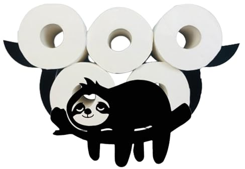 YOFAPA Faultier-Toilettenpapierhalter, Wandhalterung für Toilettenpapier mit schwarzer Oberfläche, fasst 4 Rollen, 36 cm, lustiger Toilettenpapierhalter, Montage ohne Bohren/mit Bohren
