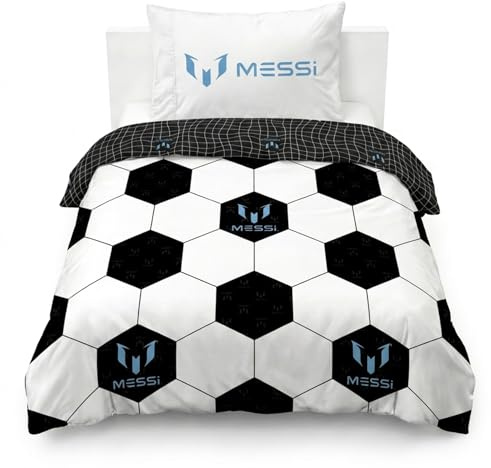 Jay Franco Children's Centric Brands Messi Single Duvet Cover Set – 100% Cotton Super Soft Bedding with Pillowcase, Official Licensed Product, White, 2 Piece Set