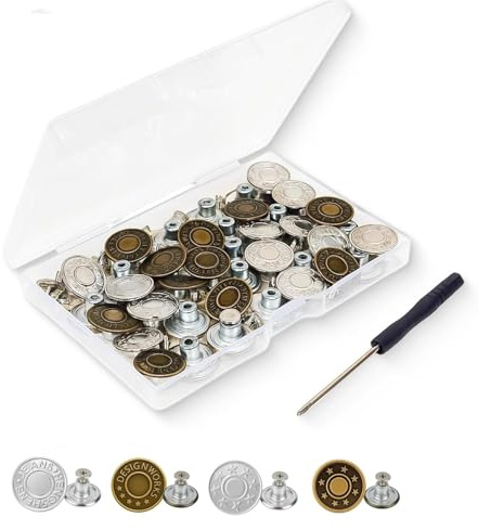 40PCS Jeans Buttons, Replacement Trouser Buttons, 17mm No Sew Metal Trouser Buttons with Screw Rivets, DIY Denim Button Repair Set for Jeans, Trousers, Jackets, Overalls and Clothing Alterations