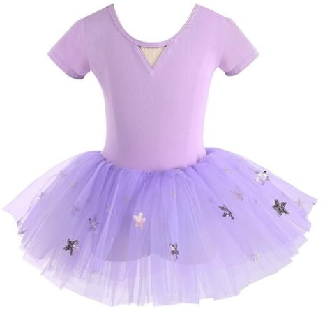 Flickors balettklänning bomullsbalettdräkt kortärmad balettdräkt gymnastikdräkt tutu prestationsklänning,1 purple,120