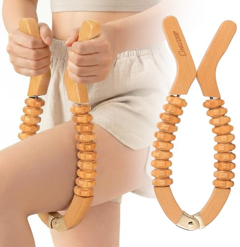 Faszienrolle Holz 20 Massagerollen Faszienstab Anti Cellulite Massagegerät | Massageroller mit griff Buche Holz Faszien Massage Roller für Oberschenkel Beine Maderotherapie Lymphdrainage, Massagestab