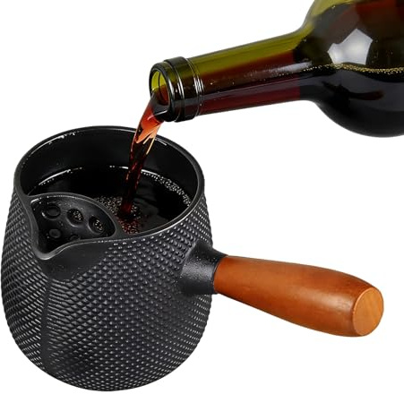 Tetera de hierro fundido, 600 ml, mango de madera, tetera hirviendo, para el hogar, oficina, comedor, dormitorio, cocina, escritorio, camping, viajes