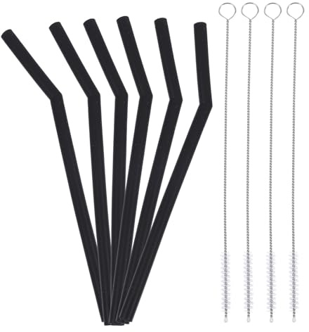 Mikikit Pajitas Reutilizables Cepillo de Limpieza Plegable Juego de 16 Negras de Silicona para Café y Zumo para Ideales para Picnic y Viaje