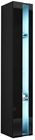 Hängevitrine Vigo New 180, Moderne Vitrine mit Glasböden, Vitrinenschrank, Farbauswahl, Stauraumvitrine Hochschrank, Wohnzimmer Highboard, (mit weißer LED Beleuchtung, Schwarz/Schwarz Hochglanz)