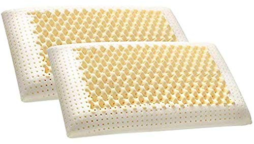 EVERGREENWEB Par kuddar av minnesskum med luftmassagestruktur 70 x 40 höjd 12 cm, dubbelt överdrag av silver och naturligt bomullstyg, perfekt som nackstödskudde, andas, kvalstertät