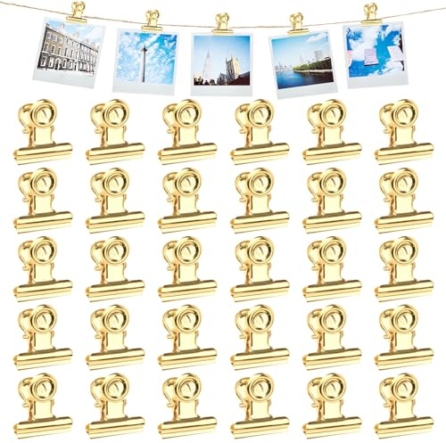Binder Clips, 30 Stück 22mm Büroklammern Briefklemmer Bulldog Clips für Bilder Fotos, Küche zu Hause, Büro Zubehör (Gold) | für Bilder Fotos, Küche zu Hause, Büro Zubehör (Gold)