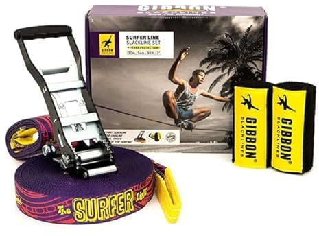 Gibbon Slacklines SurferLine | 30m Trick & Waterline Set | Inkl. Ratschenschutz & TreeWear | Einfacher Aufbau | Kostenlose Gibbon App | Ideal für Anfänger bis Fortgeschrittene