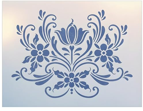 Rosemaling 16 Scandinavian Stencil Template - 13.15 x 9.5 Reusable Nordic Folk Art Pattern for Painting on Wood, Walls, Furniture & Fabric - DIY Craft & Home Décor - The Artful Stencil