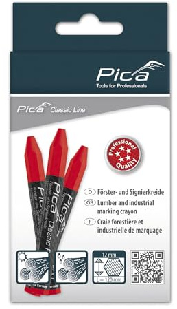 Pica 590/40 | Förster- und Signierkreide Farbe rot | Box mit 12 Kreiden | wetterfest & lichtbeständig | ideal für nasses und trockenes Holz | mit Wickeletikett