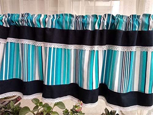 Dreamskull Scheibengardine Bistrogardine Kurzstores Gardinen Küche Kurz Landhaus Modern Blickdicht Kurzgardinen Küchengardine Stangendurchzug 145 cm Breit Kleinfenster (Blau, HxB 90x145cm)