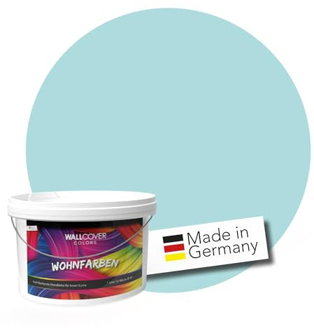 WALLCOVER hochwertige Wandfarbe für Innen | Blau Türkis | 1L für 8m² | Hochdeckende Innenfarbe Matt (Klasse 1) | Profi Qualität aus Deutschland
