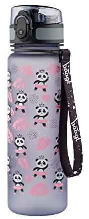 Baagl Kinder Trinkflasche Auslaufsicher Wasserflasche 500ml, Schule und Sport Flasche für Mädchen Tritan (Panda)
