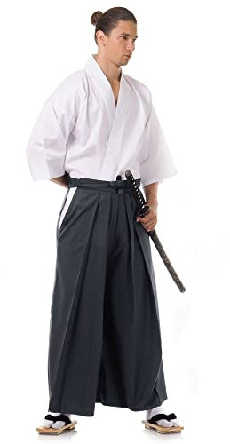 PRINCESS OF ASIA Japan Samurai Iaido Outfit Set Kendo Gi Kimono & Hakama Hose (Grau & Weiß, One Size)