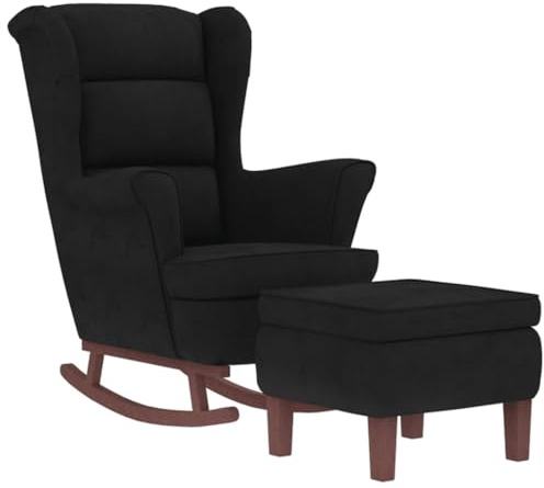 vidaXL Schaukelstuhl Ohrensessel Schwarz Samt und Massivholz