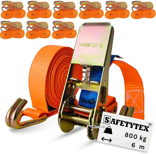 Safetytex Spanngurt Ratsche 800 daN 6 m 25 mm zweiteilig Haken (10 Stück) | Ratschengurt, Zurrgurt, 800 kg Belastbarkeit, perfekte Ladungssicherung, robustes Polyester, sicherer Transport