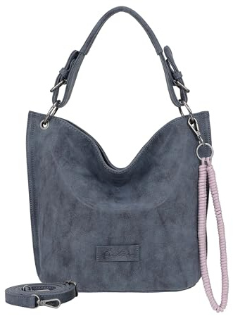 Fritzi aus Preussen Fritzi31N Vintage True Blue Hobo Kunstleder Damen Umhängetasche Handtasche Festival City vegan abnehmbarer Anhänger Vintage-Waschung 28 x 26 x 13 cm, Blau