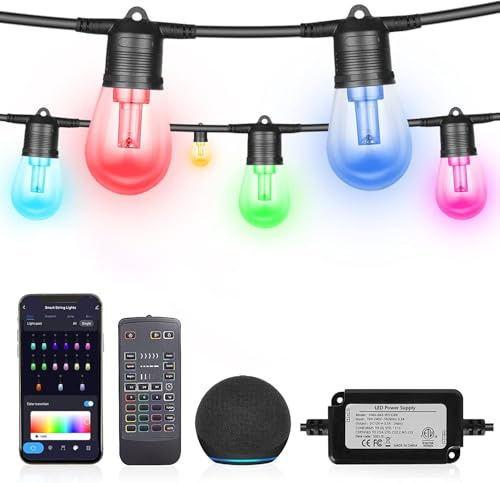 Pesken Catena Luminosa Esterno, 30M Smart RGB Lampadine Luci Stringa Controllo Remoto/APP con Alexa, IP65 Impermeabile, Sincronizzazione della Musica per Giardino Natale Matrimonio