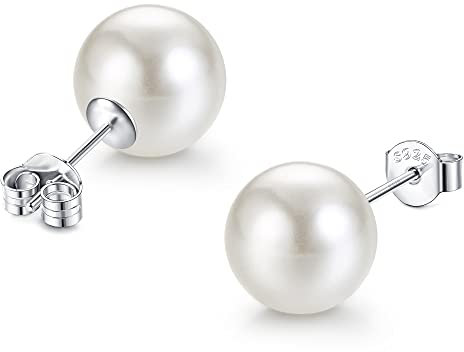 JeweBella Perlenohrringe Silber 925 für Damen Mädchen Hypoallergene Elegante Weiß Perlen Ohrstecker 5mm/8mm/10mm/12mm