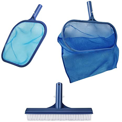 AMFUN Retino per Piscina, 2 Pezzi Retino Piscina, Rete Skimmer per Piscina, Retina Raccogli Foglie, Rete a Maglia Fine per Pulizia, con Spazzola, per Piscina Spa Stagni